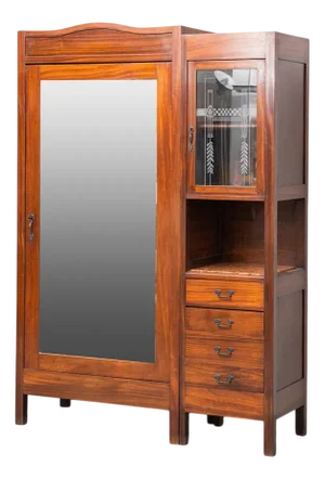 Wooden Wardrobe with Sideboard and Mirror, 1940s