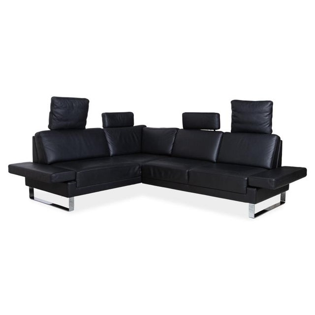 Brühl Alba Leather Corner Sofa, Black, Manual Function Sofa Couch For Sale - Image 6 of 17