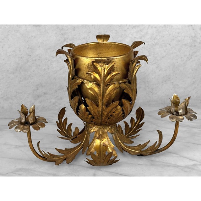 Rococo Vintage Italian Gold Gilt Metal Centerpiece Planter Candlestick Holder For Sale - Image 3 of 10