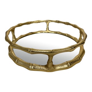 Gold Metal Faux Bamboo Gallery Mirror Tray For Sale