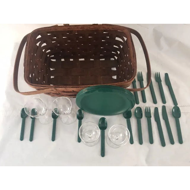 1960s Vintage Service for 4 Dishes & Woven Picnic Basket - 21 Piece For Sale - Image 5 of 6