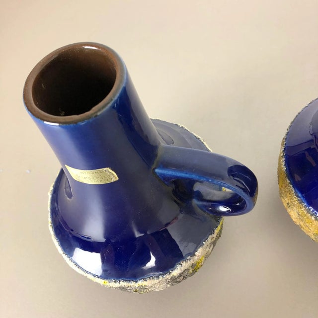 Blue German Ceramic Pottery Vase by Heinz Siery for Carstens Tönnieshof, 1970s, Set of 3 For Sale - Image 8 of 16