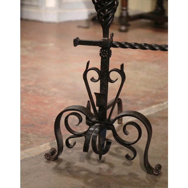 Metal Pair of Mid-19th Century French Gothic Wrought Iron Andirons With Crossbar For Sale - Image 7 of 10