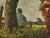 This impressive oil painting on canvas depicts a peaceful rural scene with a resting farmer and three strong draft horses...