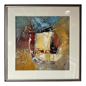 Vintage Cecil K. Abstract Expressionist Acrylic Paint on Board, Framed