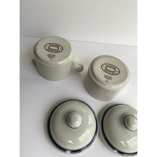 Dansk Designs Vintage Dansk International Design Bistro Christianshavn White With Blue Trim Cream & Sugar Bowl Set, Made in Japan- Set of 2 For Sale - Image 4 of 8