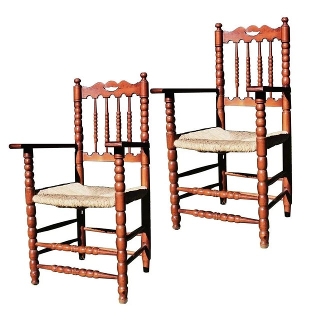 Set of Vintage High Throne Armchairs with Turned Legs and Acetate Seat, 1970s For Sale - Image 12 of 12