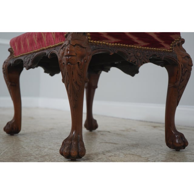 1900 - 1909 Antique English Carved Paw Foot Chippendale Mahogany Ottoman For Sale - Image 5 of 12