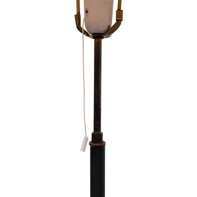 Jacques Adnet Green Leather Rapt Floor Lamp with Shade attributed to Jacques Adnet, France, 1950s For Sale - Image 4 of 11