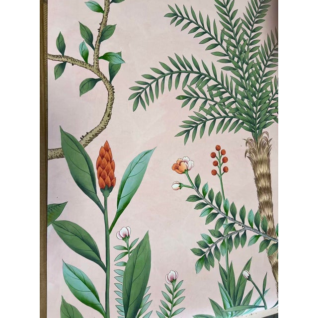 Chinoiserie Hand-Painted Chinoiserie Botanical Mural Wallpaper on Pink Edo Xuan Paper, Set of 4 Panels For Sale - Image 3 of 9