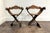 Charming pair of folding wood chairs made in Italy circa 1950. Savonarola style chairs with whimsical carved lion heads...