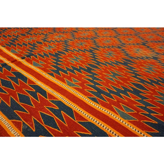 Red 1930s Red Blue Diamond Tribal Antique Indian Cotton Dhurrie Carpet 6' X 9'7" Flatweave Cotton Rug For Sale - Image 8 of 13