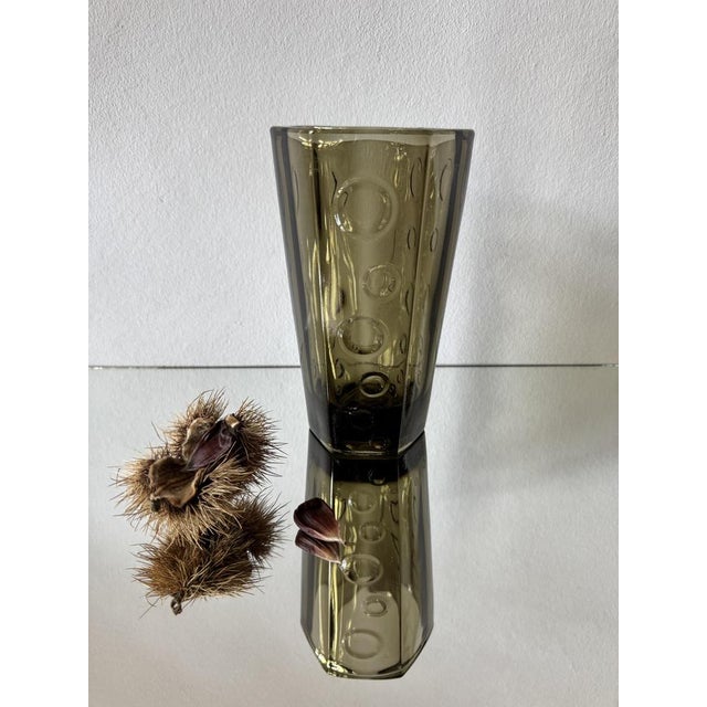 A distinctive soda glass vase designed by Jan Sylwester Drost for HSG Ząbkowice, Poland, in the 1970s. Produced in pressed...