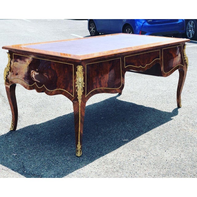 French Style Desk, Inlaid Kingswood with Brass Decoration, Very Impressive. For Sale - Image 11 of 17