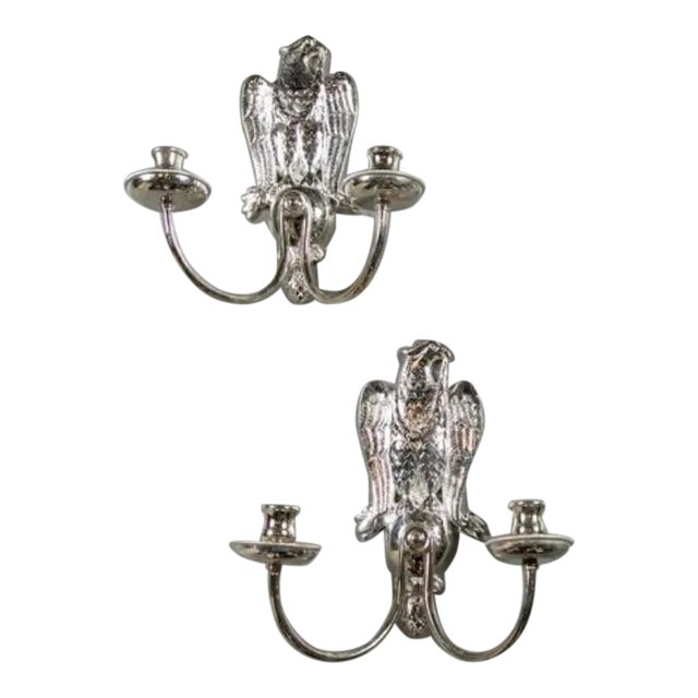 1920s Silver Plated Federal Eagls Sconces - a Pair For Sale