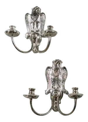 1920s Silver Plated Federal Eagls Sconces - a Pair