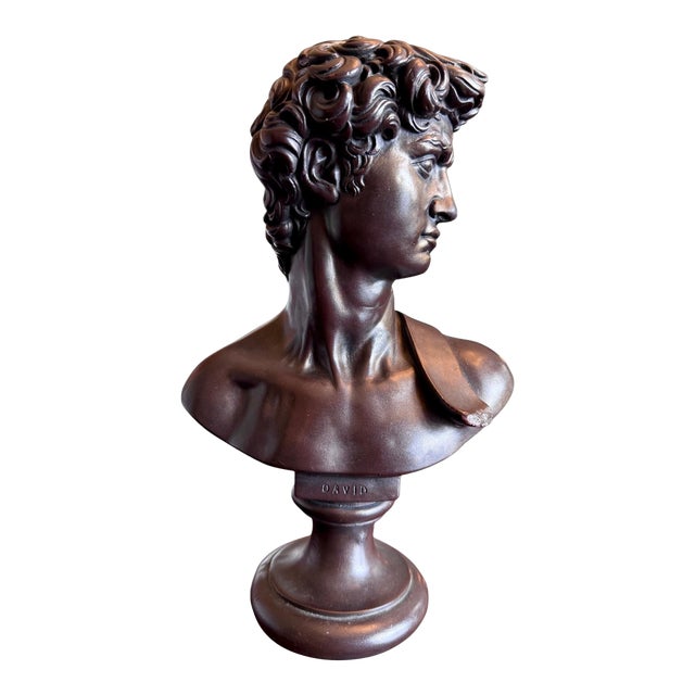 Vintage 1966 Austin Productions David Bust-Michelangelo-Faux Bronze-Classical For Sale