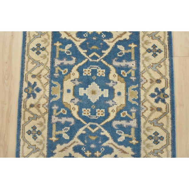 2020s Oushak Runner 2’7” X 10′ Blue Wool Tribal Hand-Knotted Oriental Rug For Sale - Image 5 of 13