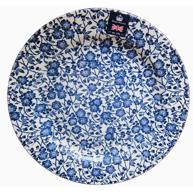 English Vinatge Queen's Calico Churchill White Blue Dinner Plates Set of 4 For Sale - Image 3 of 3