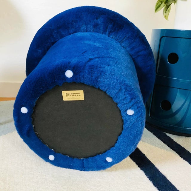 Textile Mushroom Ottoman in Sapphire Plush For Sale - Image 7 of 8