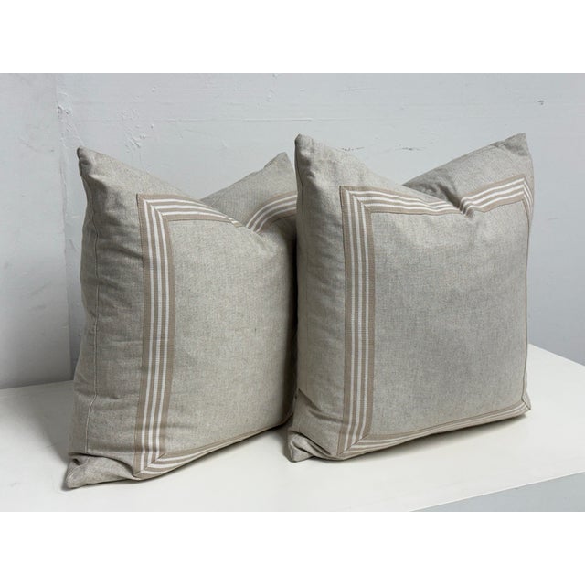 Modern Thom Filicia Home Collection Striped Border Decorative Pillows, Pair For Sale - Image 3 of 12