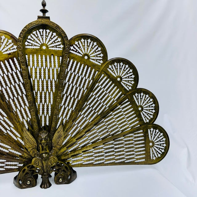 19th Century Gilt Bronze Brass Victorian Peacock and Sphinx Fire Screen Fan For Sale - Image 10 of 18
