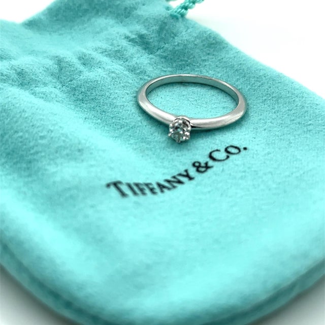 Silver Tiffany & Co. Platinum Diamond Engagement Ring 0.18ct 3.6g, Size 7 For Sale - Image 8 of 11