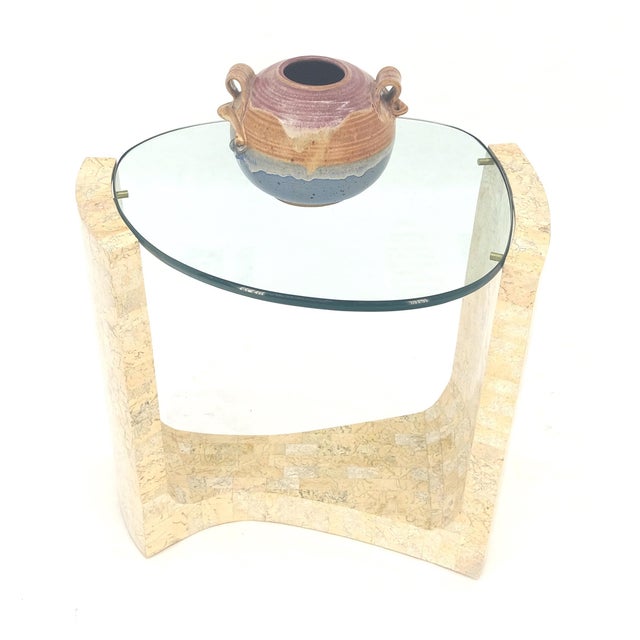 Kidney Organic Shape Thick Glass Top Tessellated Base Side End Lamp Table Stand For Sale - Image 10 of 14