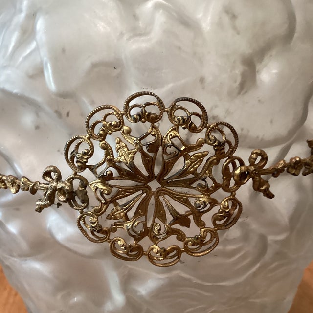 Transparent Antique Frosted Sculpted Vase W/ French Gold Metal Filigree and Cameo Medallion For Sale - Image 8 of 12