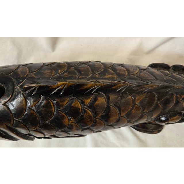 Antique Japanese Carved Wood Koi Fish Jizaikagi Pot Hook Meiji Period For Sale - Image 11 of 18