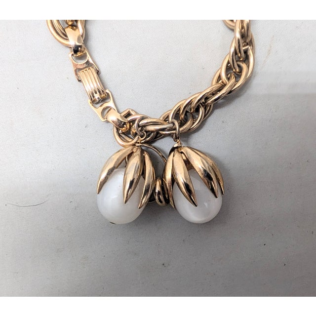 White Vintage 1950s Signed Napier White Moonglow Cumquat Charm Bracelet For Sale - Image 8 of 10