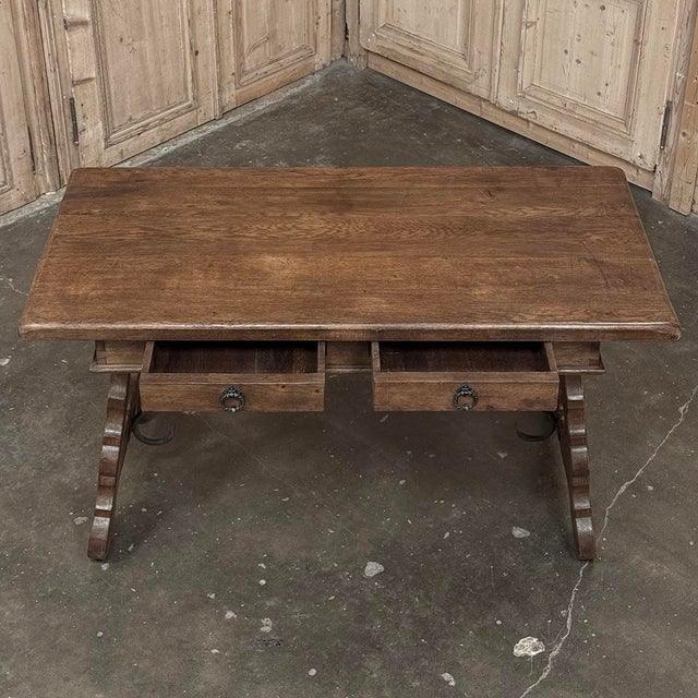 Vintage Spanish Style Two-Drawer Writing Table With Hand-Forged Iron Supports For Sale - Image 13 of 18
