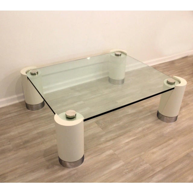 Postmodern Postmodern Chrome Glass and Lacquered Legs Karl Springer Coffee Table For Sale - Image 3 of 7
