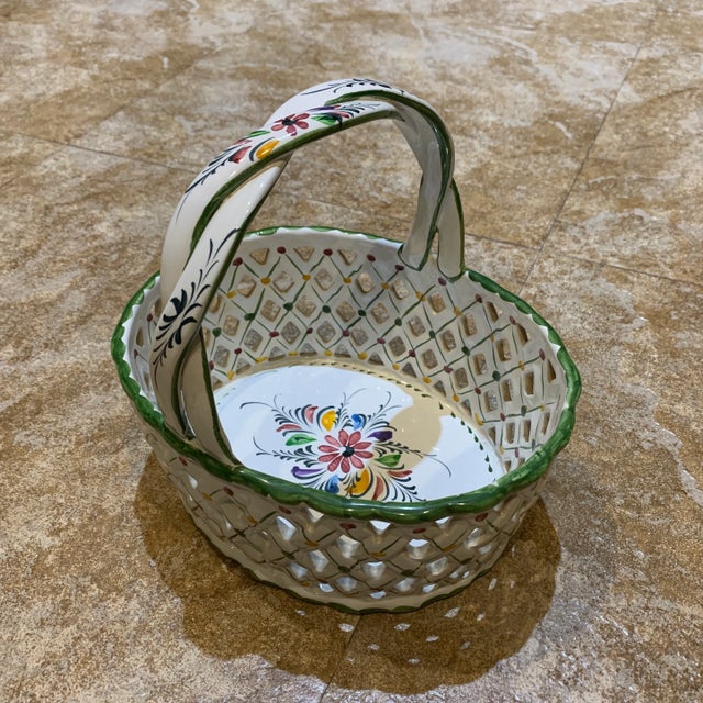 Vintage Ceramic Braided Floral Painted Basket For Sale - Image 10 of 10