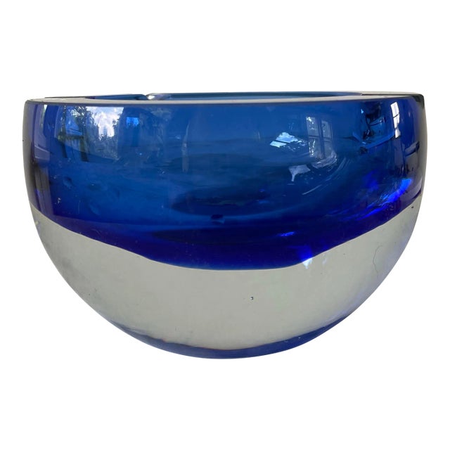 Vintage Sommerso Blue Murano Glass Ashtray For Sale