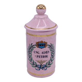 Large Vintage French Pink Ceramic Apothecary Jar For Sale