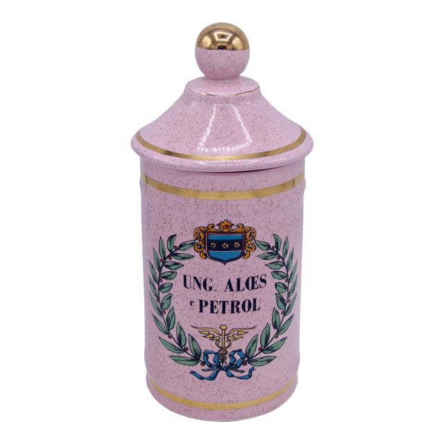Large Vintage French Pink Ceramic Apothecary Jar For Sale
