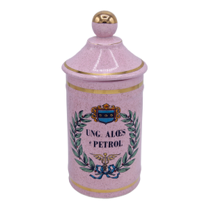 Large Vintage French Pink Ceramic Apothecary Jar