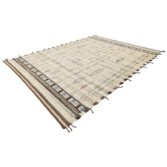 Contemporary Handmade Moroccan Style Wool Area Rug With Geometric Diamond Motifs For Sale - Image 11 of 11