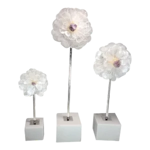 Late 20th Century Graduated Selenite Flowers With Lavender Quartz Center- Set of 3