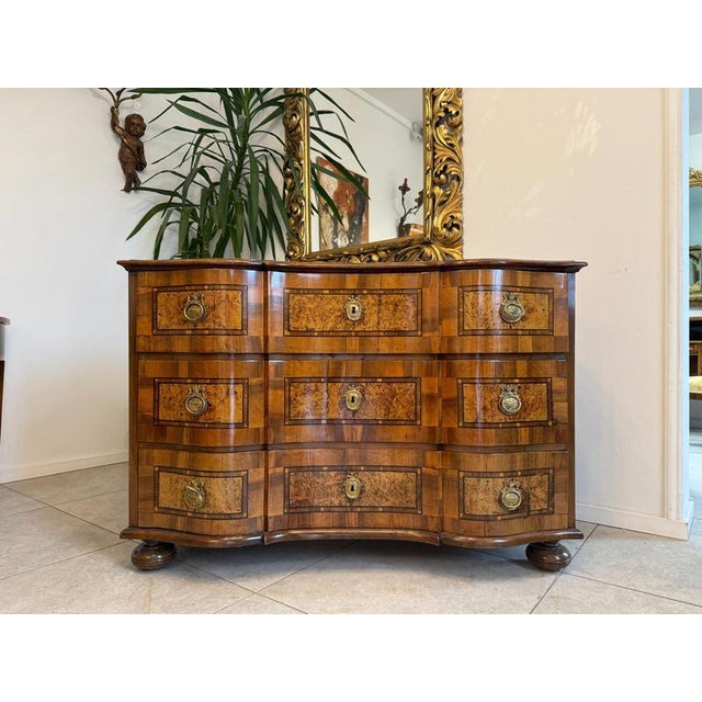 Baroque Chest of Drawers in Fruitwood Marquetry and Walnut For Sale - Image 4 of 18