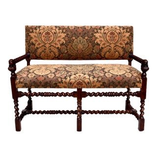 19th C. English Oak Barley Twist Bench For Sale