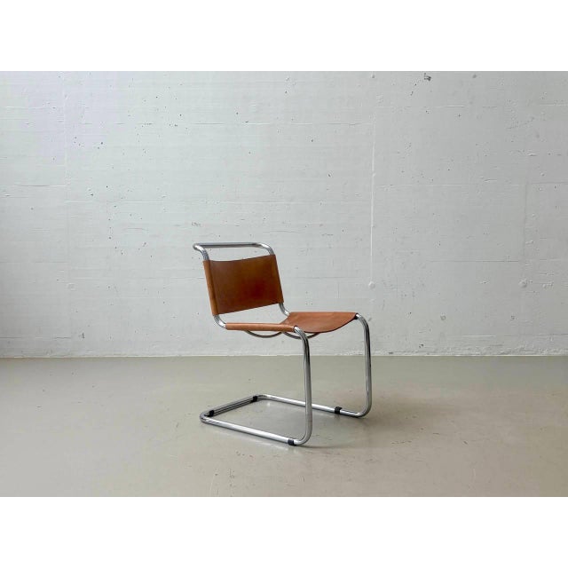 Brown Cantilever Chair with Cognac Leather Covering For Sale - Image 8 of 18