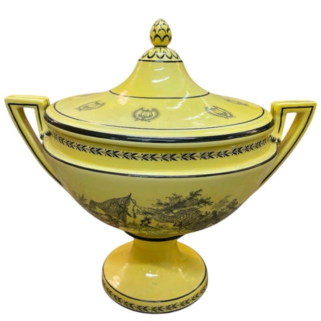 2000 - 2009 Neoclassical Style Yellow and Black Ceramic Lidded Urn For Sale - Image 5 of 12