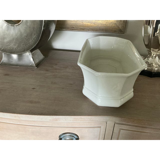 Beautiful cream colored Italian ceramic vessel/ cache pot 1001 uses…. Consider in a guest bath with hand towels or shampo...