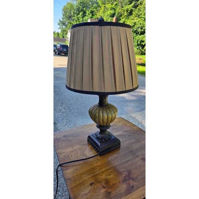 Vintage Neoclassical Table Lamp With Pleated Linen Shade & Antiqued Bronze Finish For Sale - Image 12 of 12