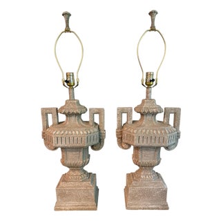 Late 20th Century Composite Urn Table Lamps - A Pair For Sale