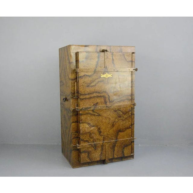 Early 20th Century Prussian Fur Coat Cabinet - Original marble paint finish - Cast steel handles - Brass makers badge -...