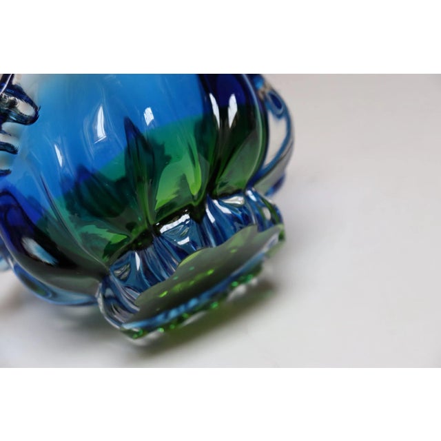 Vintage Italian Blue and Green Art Glass Ashtray / Decorative Footed Bowl For Sale - Image 12 of 12