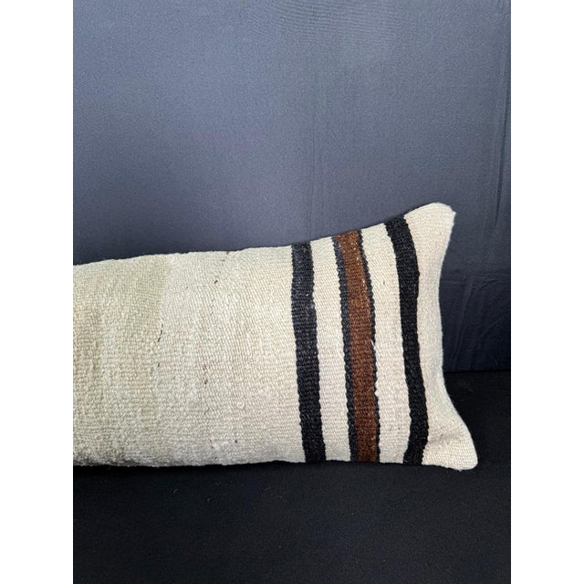 Turkish Hemp Pillow Cushion Natural Beige Black Cushion Cover 12x46 For Sale - Image 4 of 4